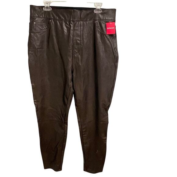 Spanx Size 1X NEW Luxe Black Faux Leather Look Leggings Pull On Ankle Skinny - Picture 1 of 5